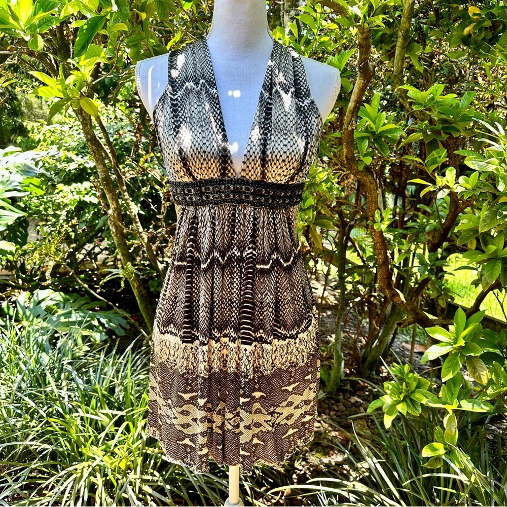 Sky Python Print Short Flowing Dress - image 1